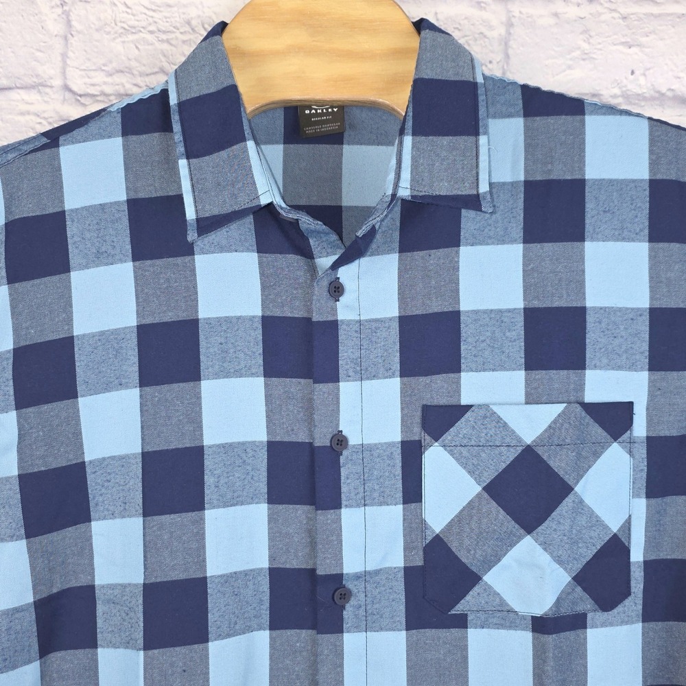 Oakley Mens Buffalo Plaid Button Up Long Sleeve Flannel Shirt Blue‎ Navy Size XL